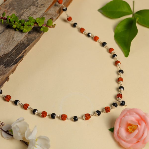 Rudraksha Beads with Karungali Wood & Silver Plated Mala – Sacred Hindu Prayer Beads for Meditation, Spiritual Protection & Positive Energy