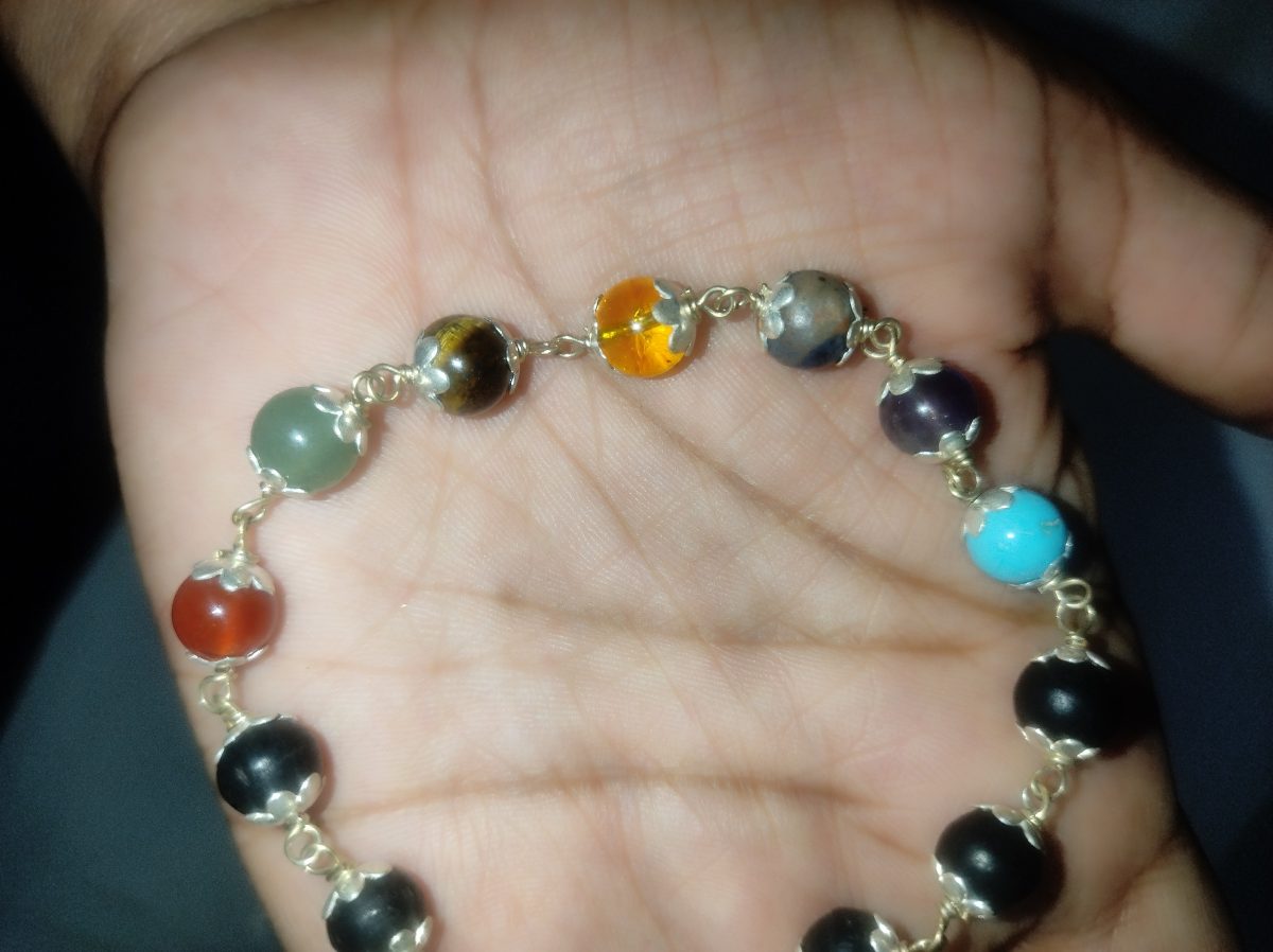 7 Chakra Silver Plated Karungali Bracelet