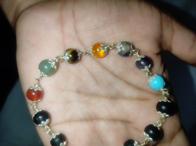 7 Chakra Silver Plated Karungali Bracelet