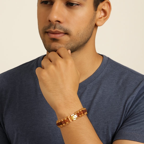 Brass Rudraksha & Karungali Copper Chain Bracelet