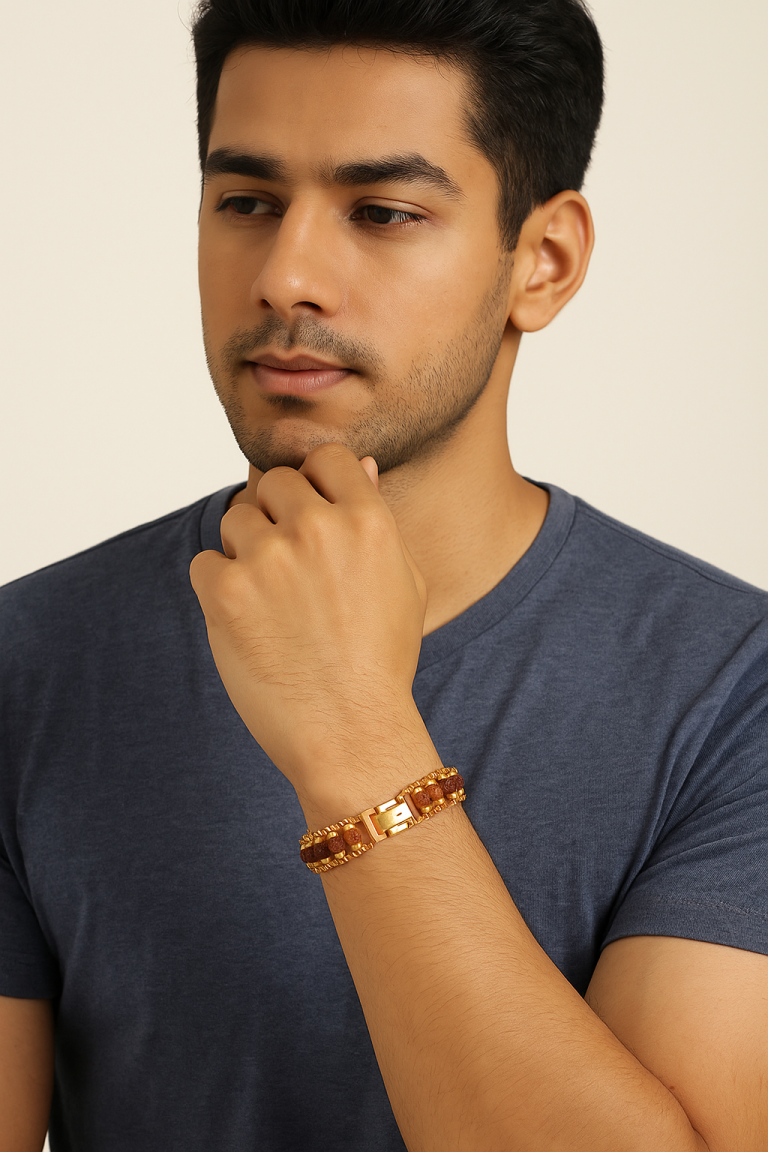 Brass Rudraksha & Karungali Copper Chain Bracelet