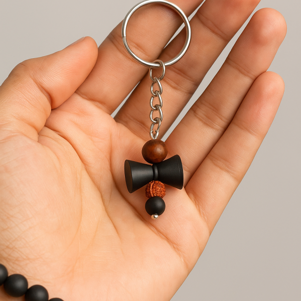 Karungali Wood Damaru Rudraksha Keychain