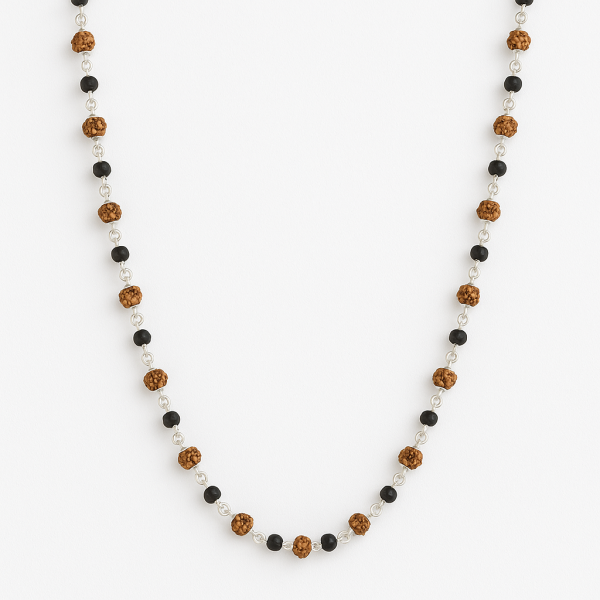 Rudraksha Beads with Karungali Wood & Silver Plated Mala